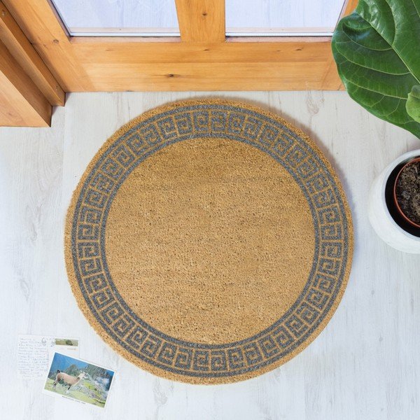 Okrągła wycieraczka z naturalnego włókna kokosowego Artsy Doormats Grey Greek Border, ⌀ 70 cm-image-1
