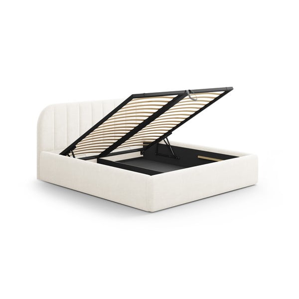 Tapicerowane łóżko dwuosobowe ze schowkiem ze stelażem 160x200 cm w kolorze kości słoniowej Juno – Windsor & Co Sofas-image-3