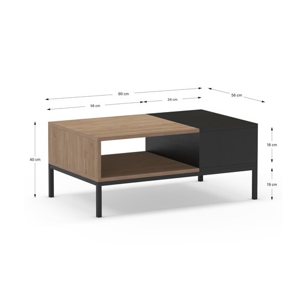 Czarno-naturalny stolik 56x90 cm Cailin – Marckeric-image-4