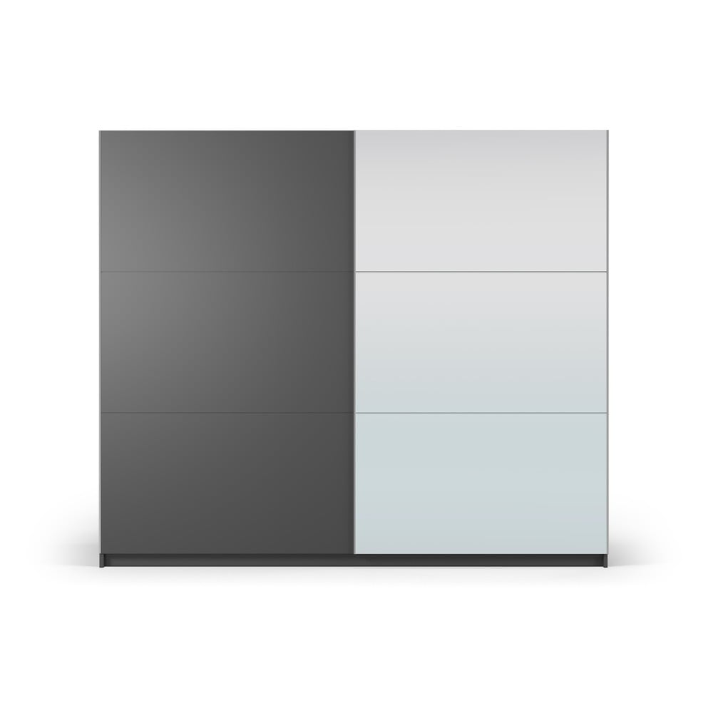 Ciemnoszara szafa z lustrem i drzwiami przesuwnymi 250x215 cm Lisburn – Cosmopolitan Design