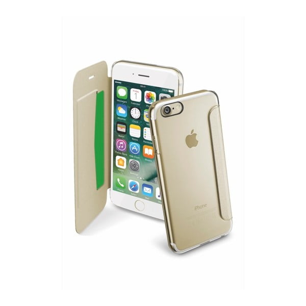 Złota
  transparentna portmonetka Cellularline Clear Book na iPhone 7