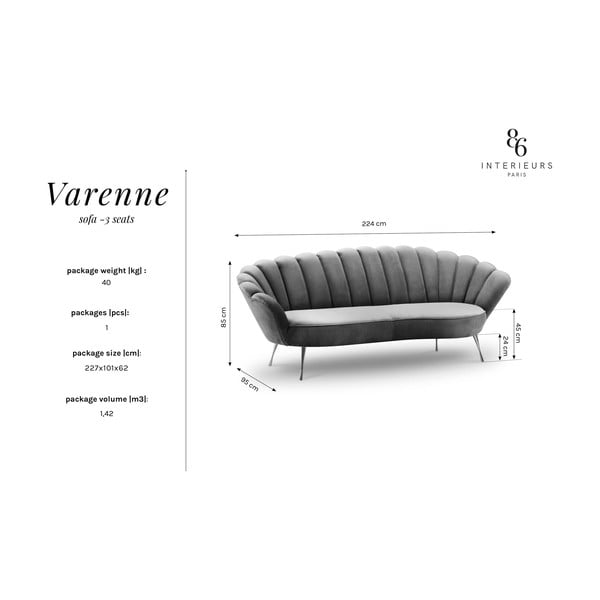 Beżowa asymetryczna sofa z aksamitnym obiciem Interieurs 86 Varenne, 224 cm-image-2
