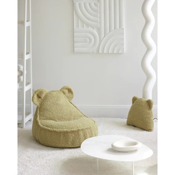Zielona poduszka na sofę dziecięcą z materiału bouclé Bear – Wigiwama-image-3