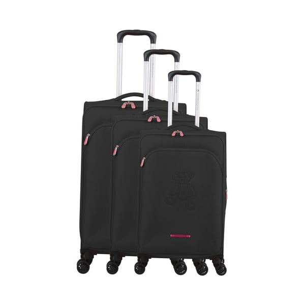 Zestaw 3 czarnych walizek z 4 kółkami Lulucastagnette Emilia