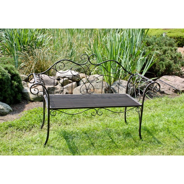 Czarno-ciemnobrązowa metalowa ławka ogrodowa Selene – Garden Pleasure-image-2