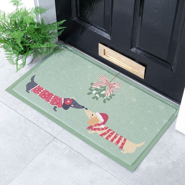 Wycieraczka ze świątecznym motywem z plastiku z recyklingu 40x70 cm Christmas Sausage Dogs – Artsy Doormats-image-1