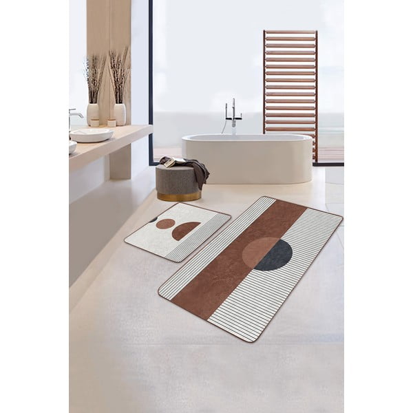 Biało-brązowe dywaniki łazienkowe zestaw 2 szt. 60x100 cm – Mila Home-image-1