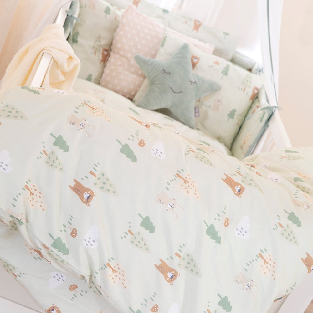 Jasnozielona bawełniana pościel dziecięca do łóżeczka 100x135 cm Woodland Buddies – Roba (zdjęcie 5)