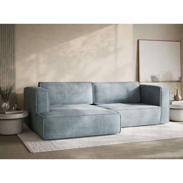 Jasnoniebieski rozkładany/ze schowkiem narożnik z tkaniny szenilowej (lewostronny/z szezlongiem) Velto – Maison de Rêve-image-4