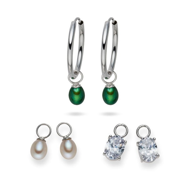 Kolczyki Yamato Pearls z wymiennymi zawieszkami Silver Green