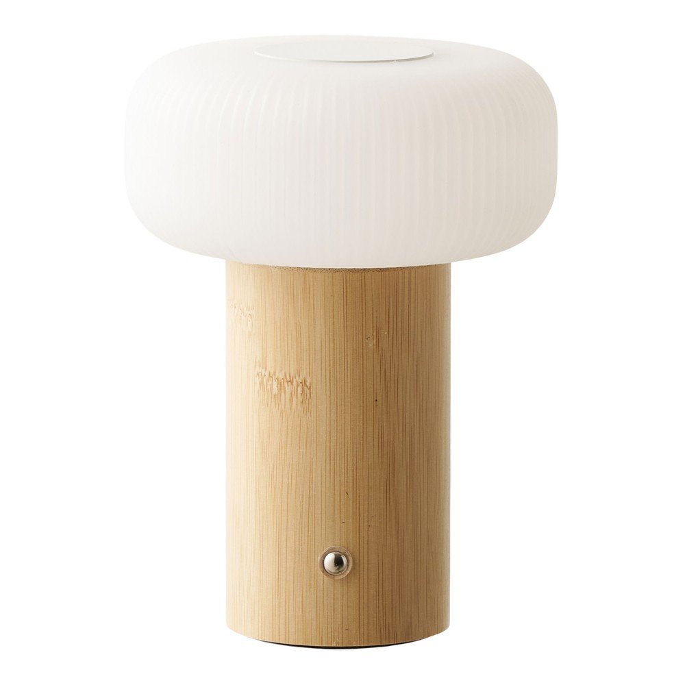 Biało-naturalna bambusowa lampa stołowa z plastikowym kloszem (wysokość 18 cm) Stafford – House Nordic