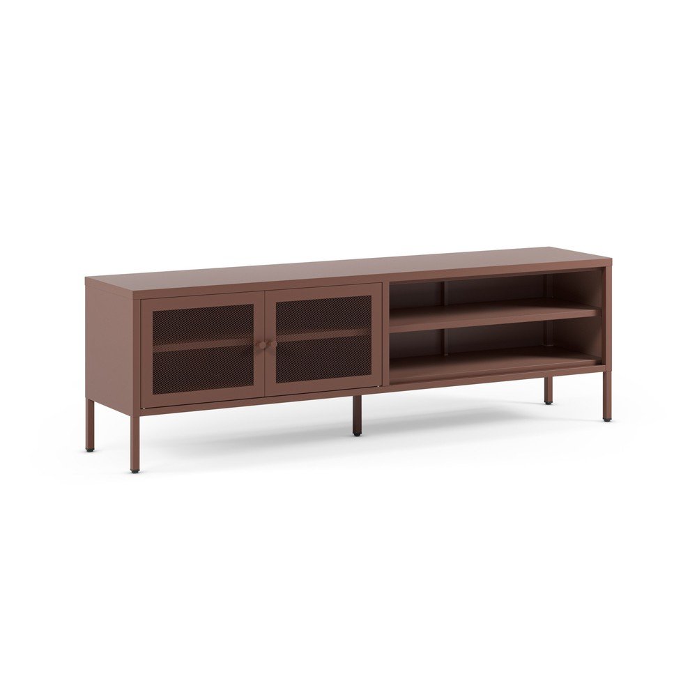 Bordowa metalowa szafka pod TV 160x50x35 cm Fayna – Marckeric (zdjęcie 5)