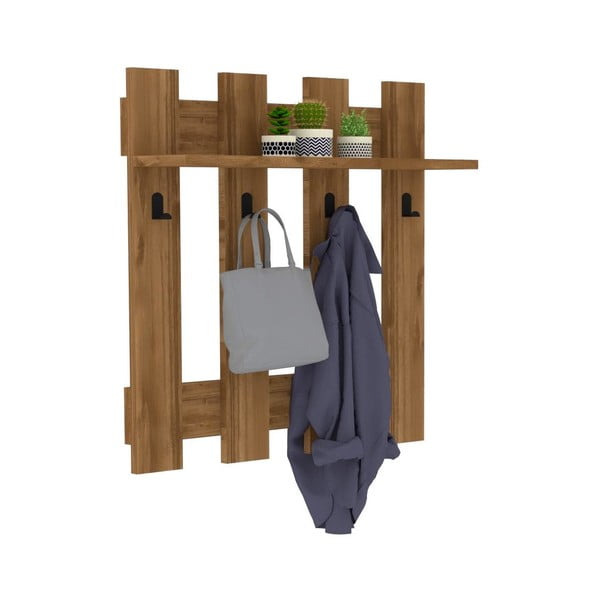 Ciemnobrązowa półka ścienna z 4 wieszakami Carina