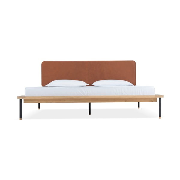 Brązowe/naturalne łóżko dwuosobowe z litego drewna dębowego ze stelażem 160x200 cm Fina – Gazzda-image-2