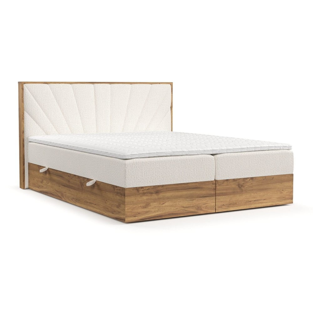 Kremowo-naturalne łóżko boxspring ze schowkiem 180x200 cm Asahi – Maison de Rêve