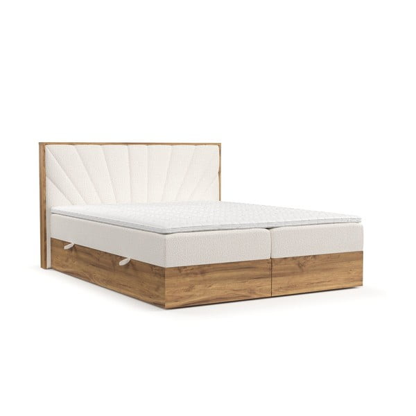 Kremowo-naturalne łóżko boxspring ze schowkiem 160x200 cm Asahi – Maison de Rêve