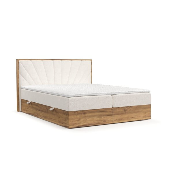 Kremowo-naturalne łóżko boxspring ze schowkiem 160x200 cm Asahi – Maison de Rêve