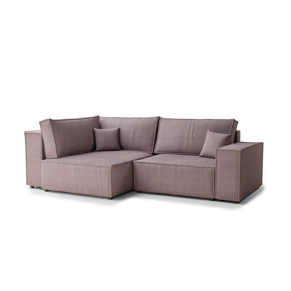 Fioletowy sztruksowy rozkładany/ze schowkiem narożnik (lewostronny/w kształcie litery L) Tonga – Maison de Rêve