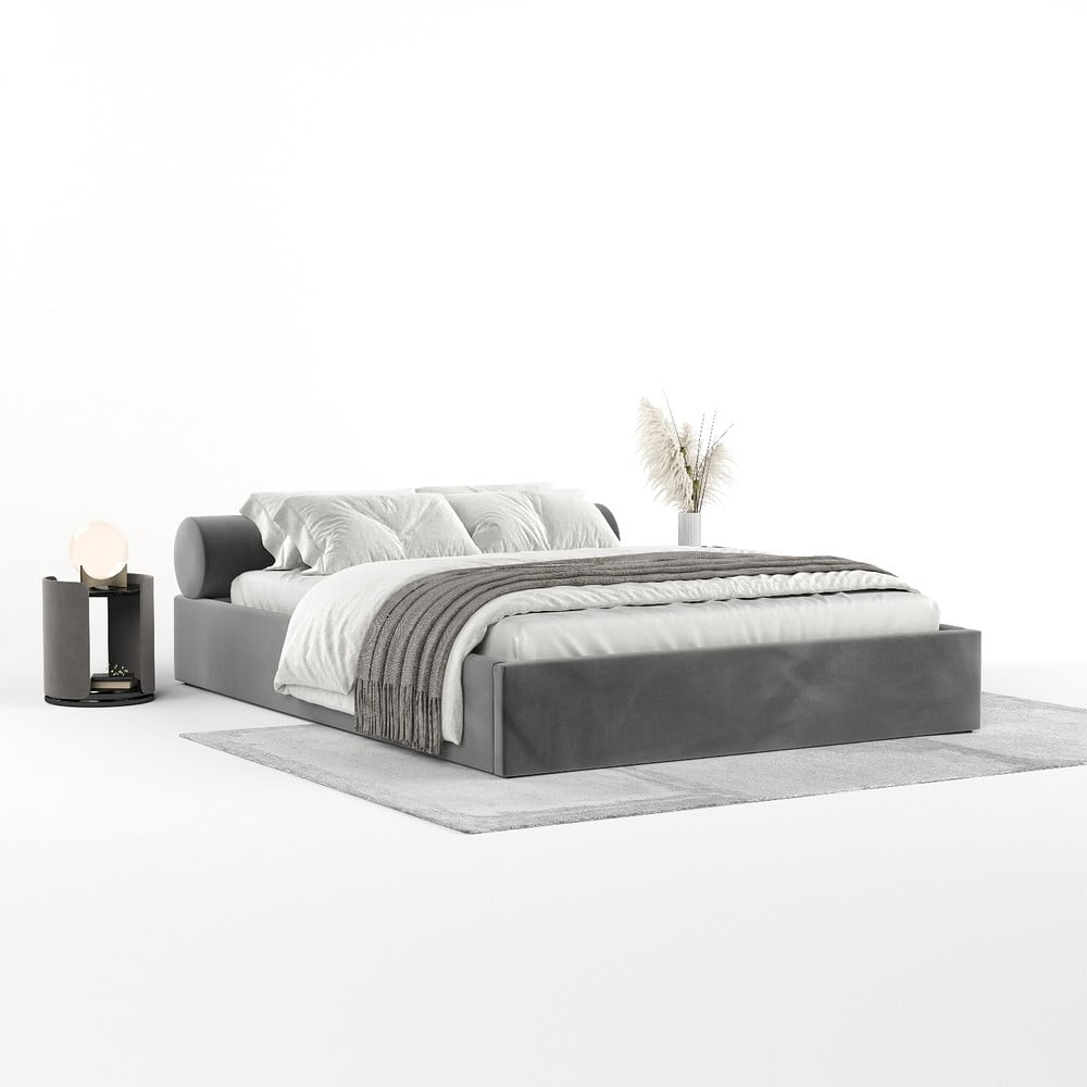 Ciemnoszare tapicerowane łóżko dwuosobowe ze schowkiem i stelażem 160x200 cm Solvo – Maison de Rêve (zdjęcie 4)