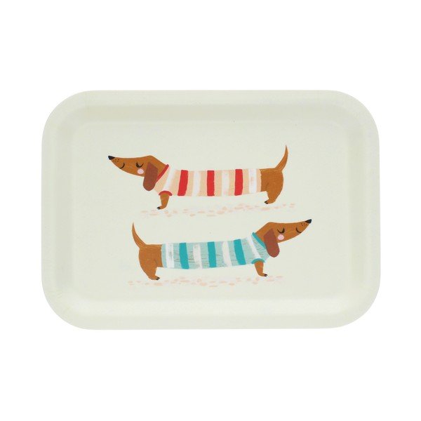 Kremowa drewniana taca dziecięca 20x28 cm Sausage dog – Rex London
