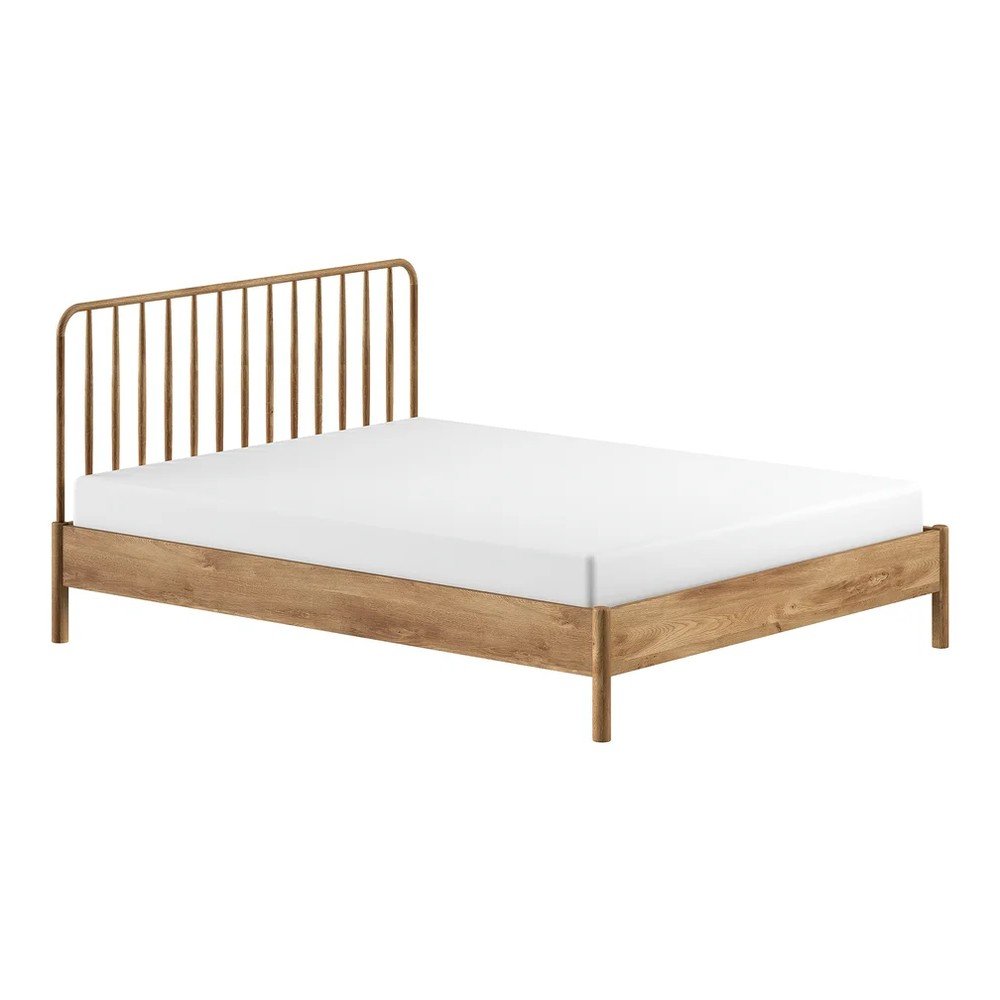 Łóżko dwuosobowe z litego drewna dębowego bez stelaża 160x200 cm w naturalnym kolorze Olive Spindle – Vipack