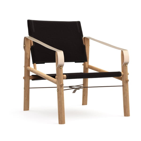 Czarne krzesło składane z bambusową konstrukcją We Do Wood Nomad