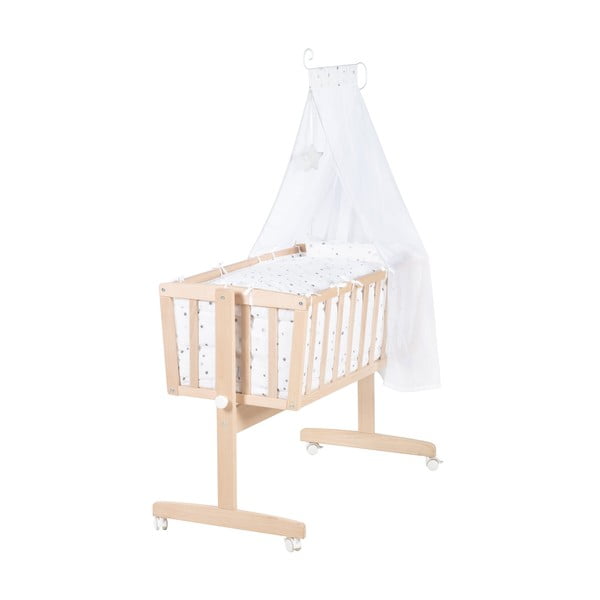 Kołyska z litego drewna bukowego na kółkach/z baldachimem 40x90 cm w naturalnym kolorze – Roba