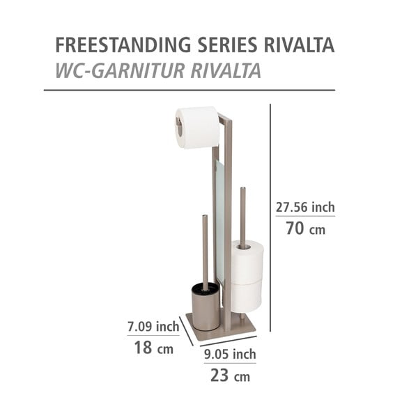 Jasnobrązowy stojak na papier toaletowy ze szczotką do WC Wenko Rivalta-image-4