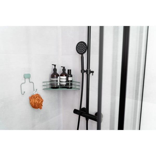 Zielona narożna samoprzylepna metalowa półka łazienkowa Grena – Compactor-image-4