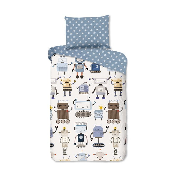 Niebiesko-beżowa bawełniana pościel dziecięca jednoosobowa 140x200 cm Robo – Good Morning