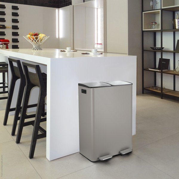 Szarobrązowy stalowy kosz na śmieci 2x30 l do segregacji odpadów/z pedałem   Aliya – Spirella-image-1