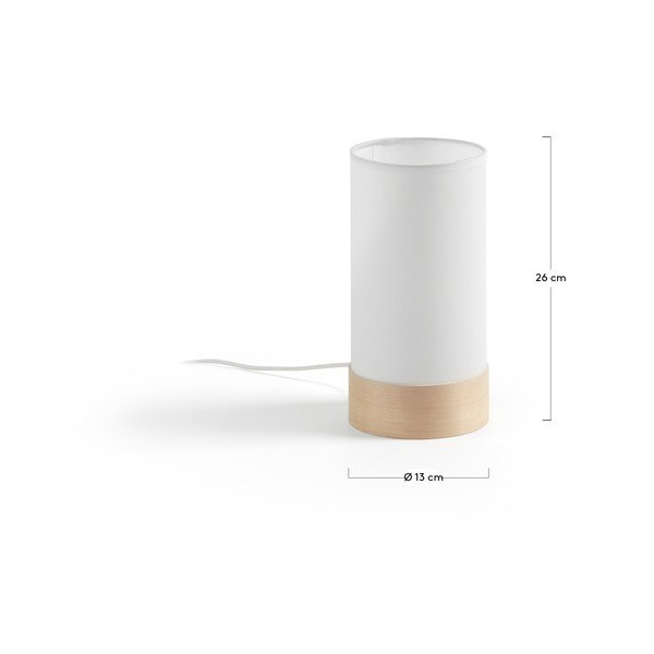 Biało-naturalna lampa stołowa z litego drewna bukowego z tekstylnym kloszem (wysokość 26 cm) Slat – Kave Home-image-4