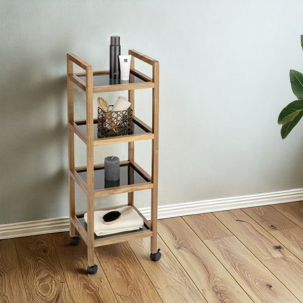 Czarno-naturalny regał łazienkowy z litego drewna akacjowego 35x101,5 cm Fondi – Wenko-image-1