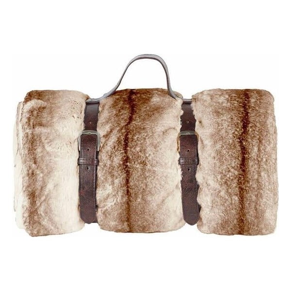 Brązowy koc ze skórzanym paskiem Tiseco Home Studio Wolf, 130x180 cm