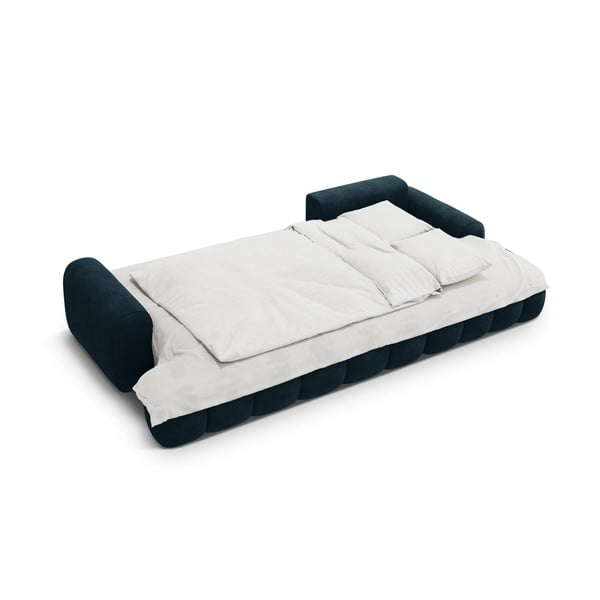 Morski aksamitny rozkładany/ze schowkiem narożnik (prawostronny/z szezlongiem) Linz – Cosmopolitan Design-image-4