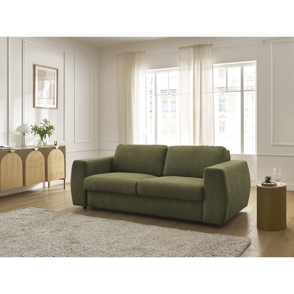 Zielona sofa do spania/rozkładana z tkaniny szenilowej 220 cm Hugo – Bobochic Paris-image-1