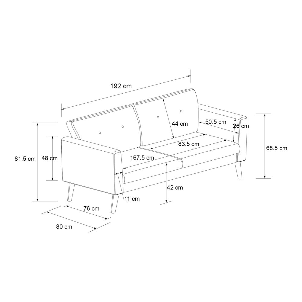 Niebieska aksamitna sofa 192 cm Gloria – Støraa (zdjęcie 6)