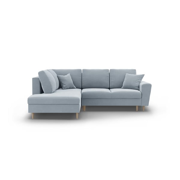 Jasnoniebieski aksamitny rozkładany narożnik ze schowkiem (lewostronny/w kształcie litery L) Kyoto – Cosmopolitan Design