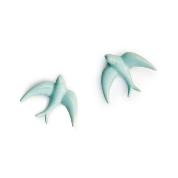 Zestaw 2 ręcznie wykonanych jasnoniebieskich jaskółek porcelanowych Velvet Atelier Golondrinas-image-2