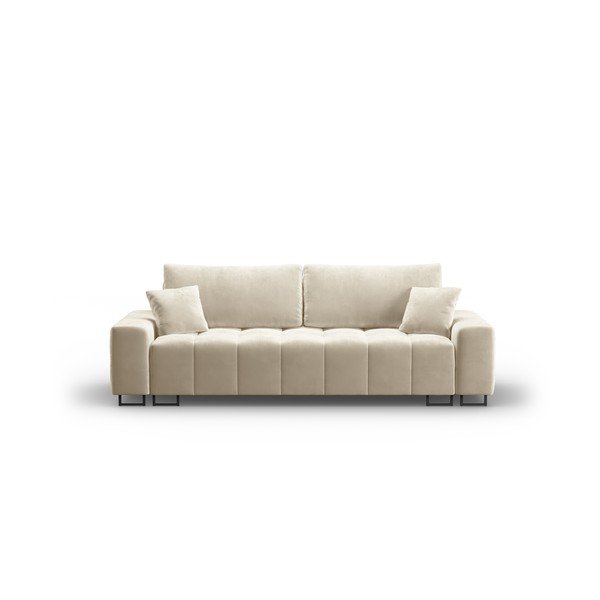 Beżowa aksamitna rozkładana sofa ze schowkiem 250 cm Wicklow – Cosmopolitan Design