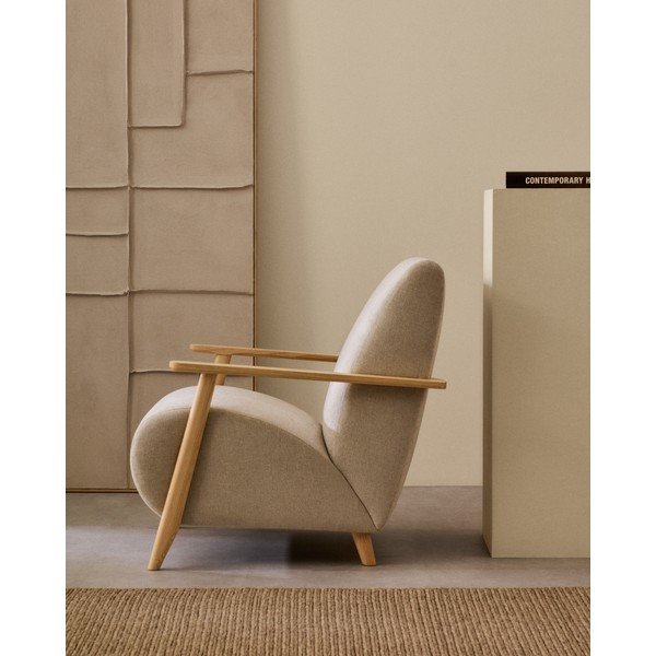 Beżowokremowy fotel z tkaniny szenilowej Meghan – Kave Home-image-2