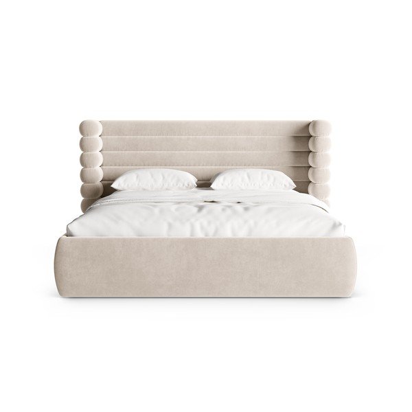 Beżowe tapicerowane łóżko dwuosobowe ze schowkiem i stelażem 200x200 cm Mount – Micadoni -image-4