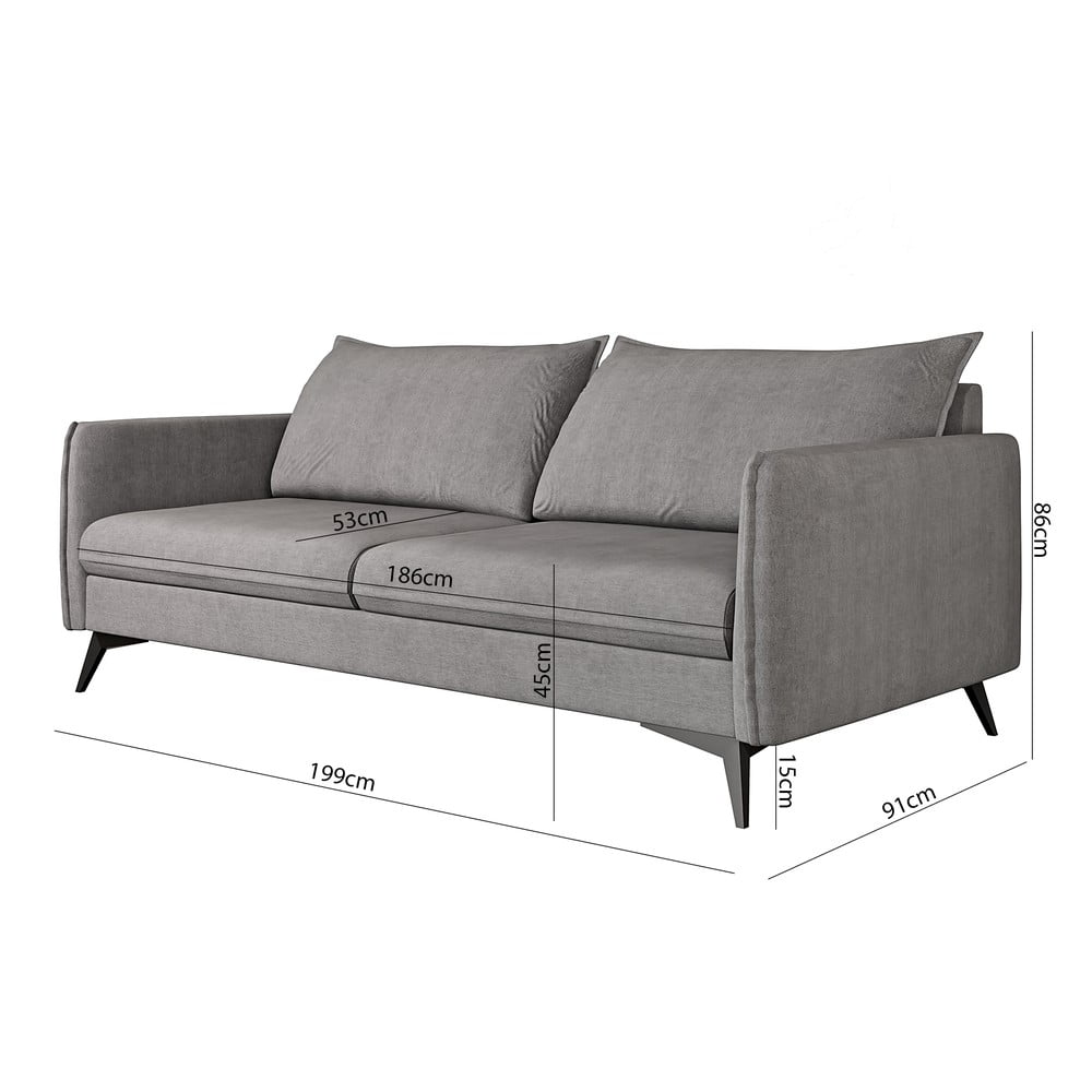 Szara sofa 199 cm Juli Bis – Ropez (zdjęcie 3)