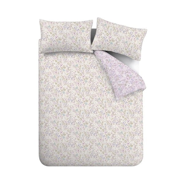 Lawendowo-beżowa bawełniana pościel jednoosobowa 135x200 cm Ditsy Floral – Bianca