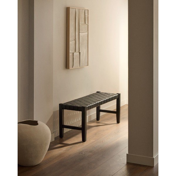 Czarna skórzana  ławka Calixta – Kave Home-image-1