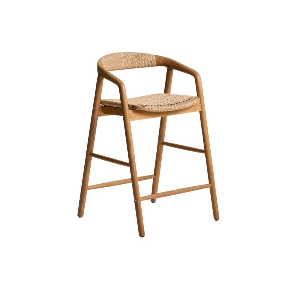 Hoker z podłokietnikami z litego drewna dębowego w naturalnym kolorze (wysokość siedziska 65 cm) Derile – Kave Home
