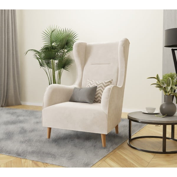 Kremowy aksamitny fotel typu uszak Carole – Ropez-image-3