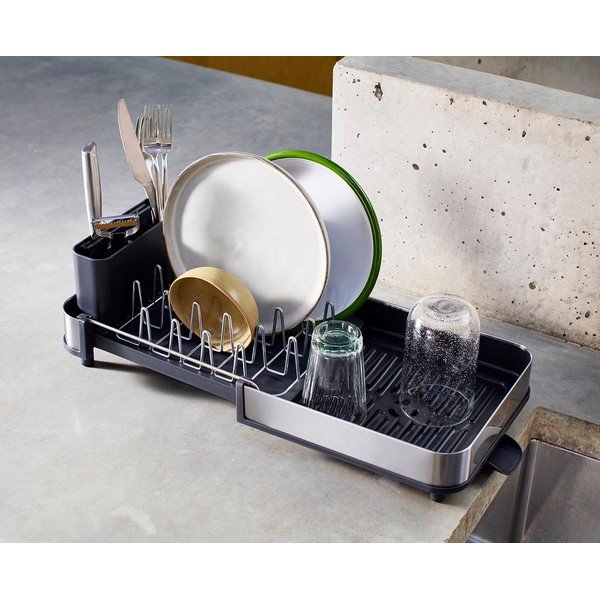 Czarny regulowany plastikowy ociekacz 31x19 cm Extend Slim Steel – Joseph Joseph-image-1