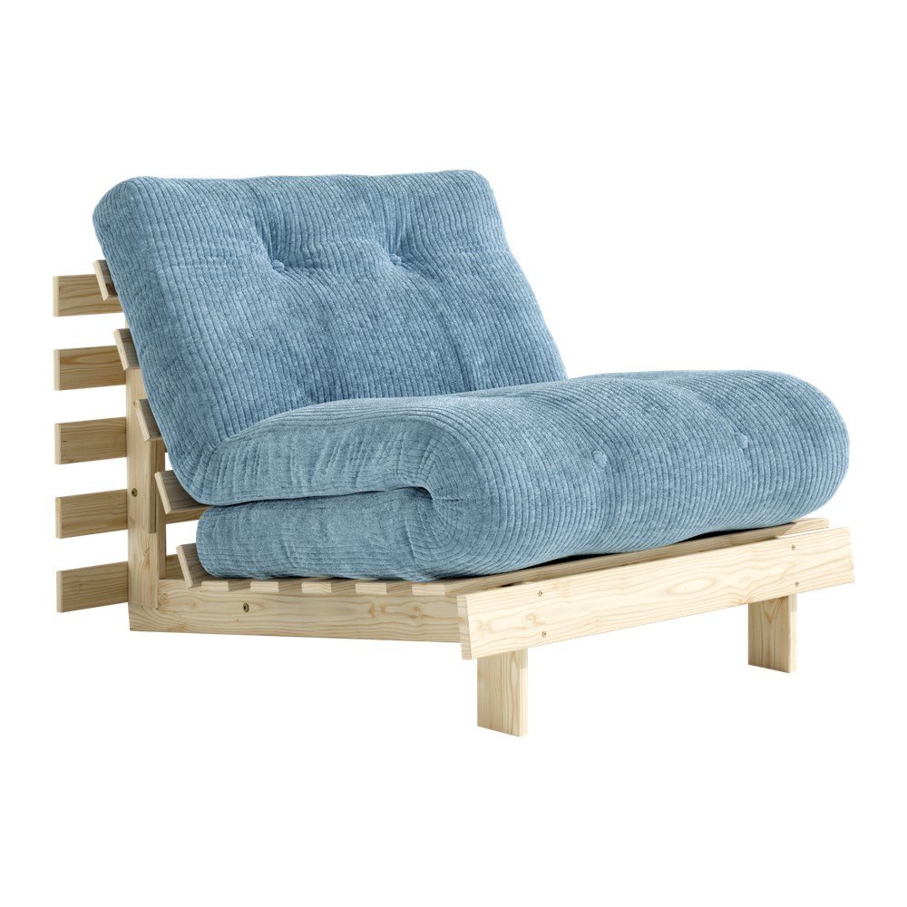 Jasnoniebieski rozkładany sztruksowy fotel futon Roots – Karup