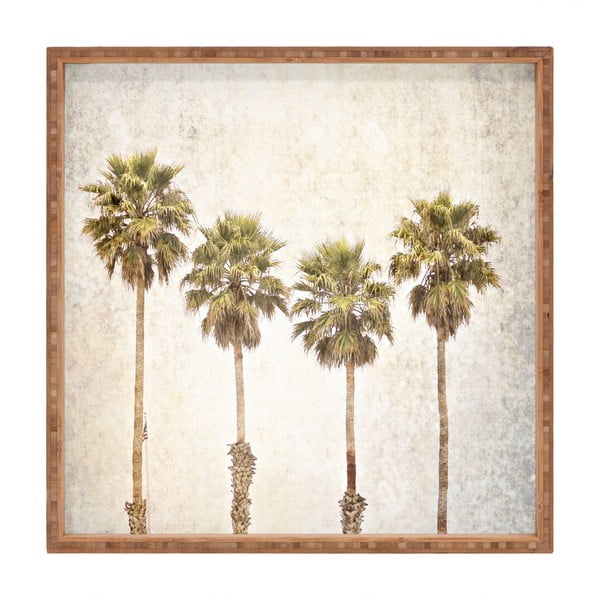 Drewniana taca dekoracyjna Palm Trees, 40x40 cm